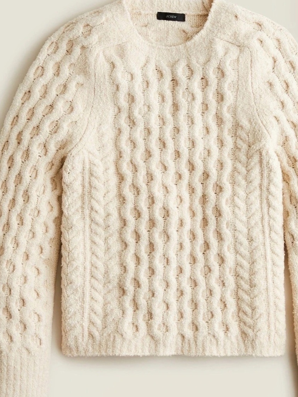 J.Crew Cotton-blend Bouclé Cable-Knit Sweater Ivory Cream Soft Classic Sz. S NEW
